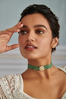 Gold Plated Kundan Polki & Green Onyx Stone Choker Necklace