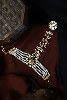 Gold Plated Kundan Polki & Pearl Hathphool