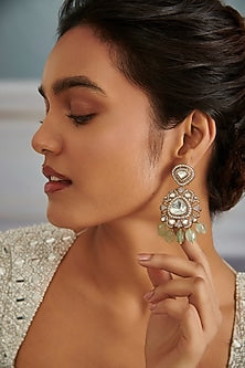 Gold Plated Kundan Polki & Cubic Zirconia Dangler Earrings