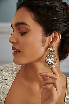 Gold Plated Kundan Polki & Cubic Zirconia Dangler Earrings