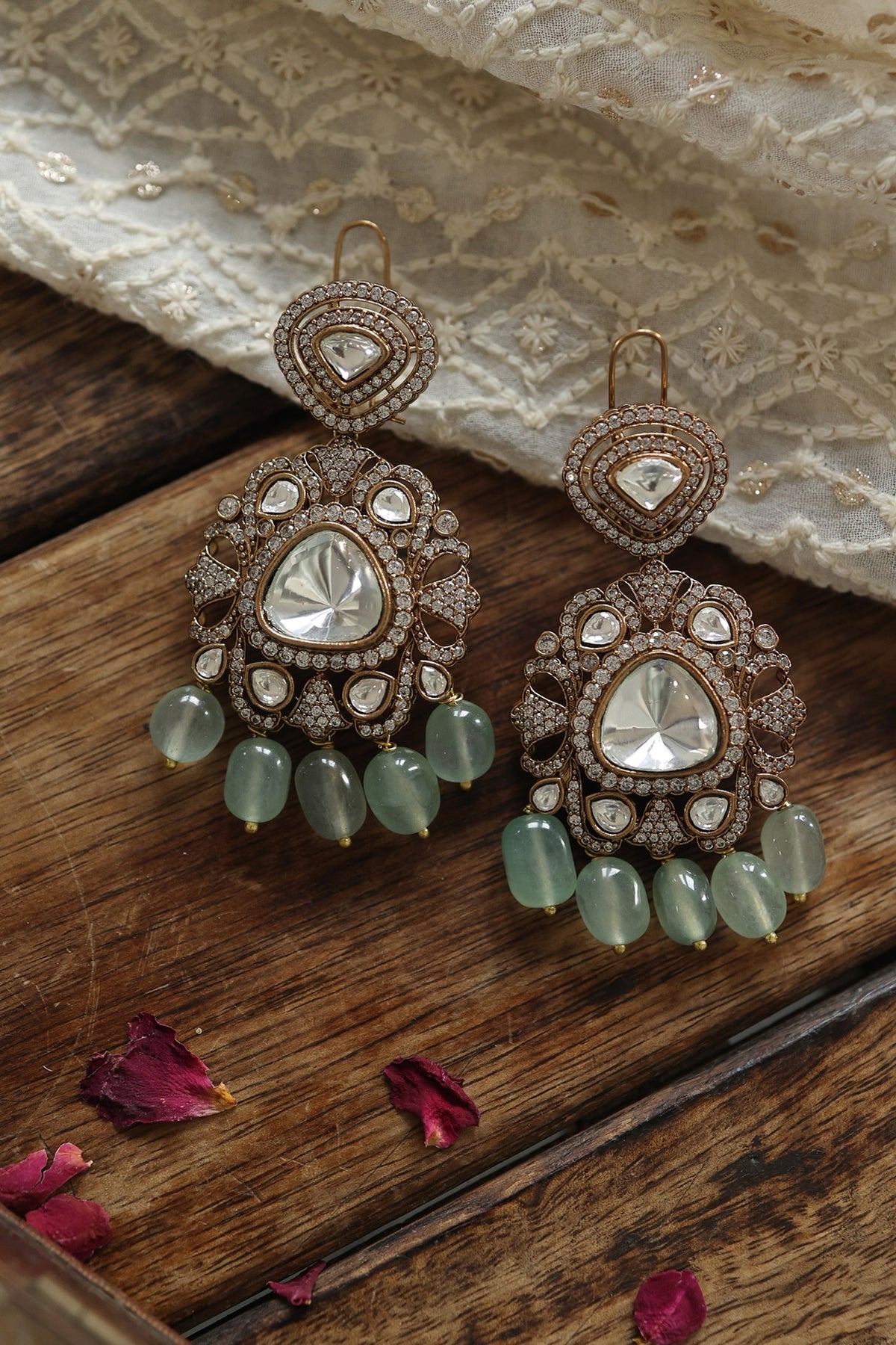 Gold Plated Kundan Polki & Cubic Zirconia Dangler Earrings