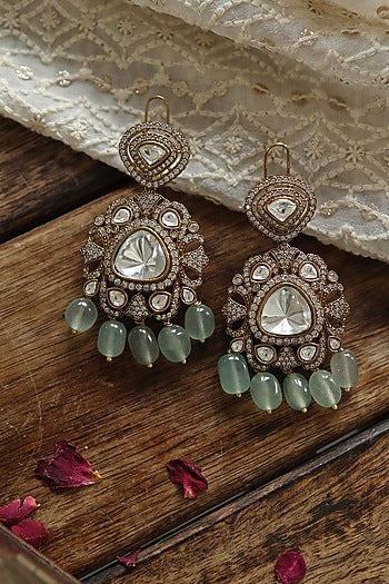 Gold Plated Kundan Polki & Cubic Zirconia Dangler Earrings