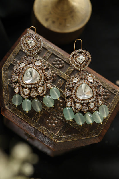 Gold Plated Kundan Polki & Cubic Zirconia Dangler Earrings