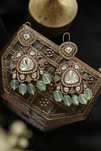 Gold Plated Kundan Polki & Cubic Zirconia Dangler Earrings