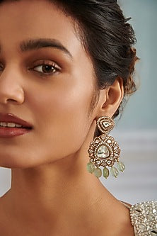 Gold Plated Kundan Polki & Cubic Zirconia Dangler Earrings