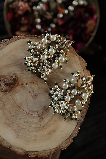 Gold Plated Kundan Polki & Green Hydro Stone Dangler Earrings