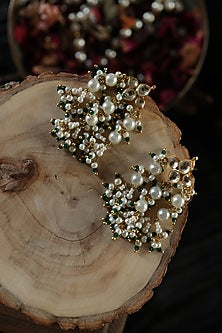 Gold Plated Kundan Polki & Green Hydro Stone Dangler Earrings