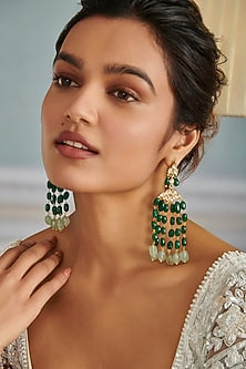 Gold Plated Kundan Polki & Jade Stone Dangler Earrings
