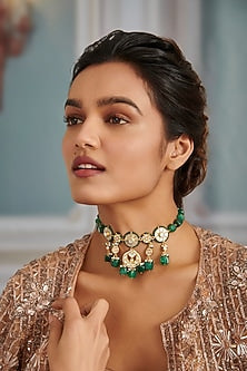 Gold Plated Kundan Polki & Mother Of Pearl Necklace