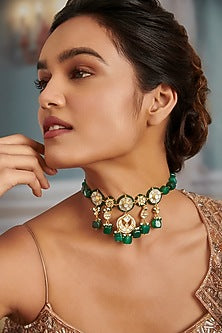 Gold Plated Kundan Polki & Mother Of Pearl Necklace