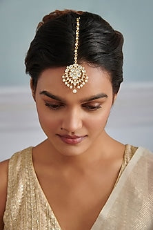 Gold Plated Kundan Polki & Pearl Maangtikka