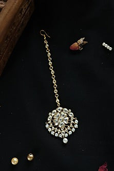 Gold Plated Kundan Polki & Pearl Maangtikka