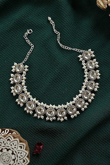 Black Rhodium Finish Kundan Polki & Cubic Zirconia Necklace