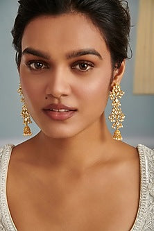 Gold Plated Kundan Polki & Pearl Dangler Earrings