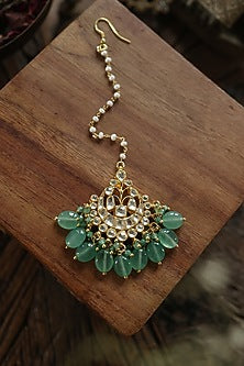 Gold Plated Kundan Polki & Mint Green Jade Stone Maangtikka