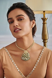 Gold Plated Kundan Polki & Green Hydro Stone Necklace