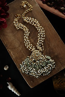 Gold Plated Kundan Polki & Green Hydro Stone Necklace