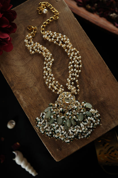 Gold Plated Kundan Polki & Green Hydro Stone Necklace