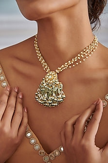 Gold Plated Kundan Polki & Green Hydro Stone Necklace