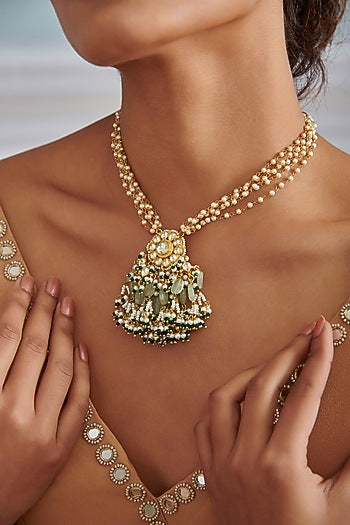Gold Plated Kundan Polki & Green Hydro Stone Necklace