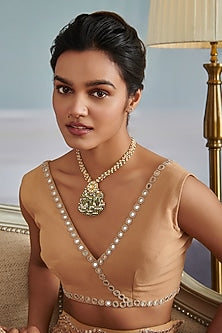 Gold Plated Kundan Polki & Green Hydro Stone Necklace
