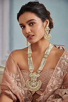Gold Plated Kundan Polki & Pearl Necklace