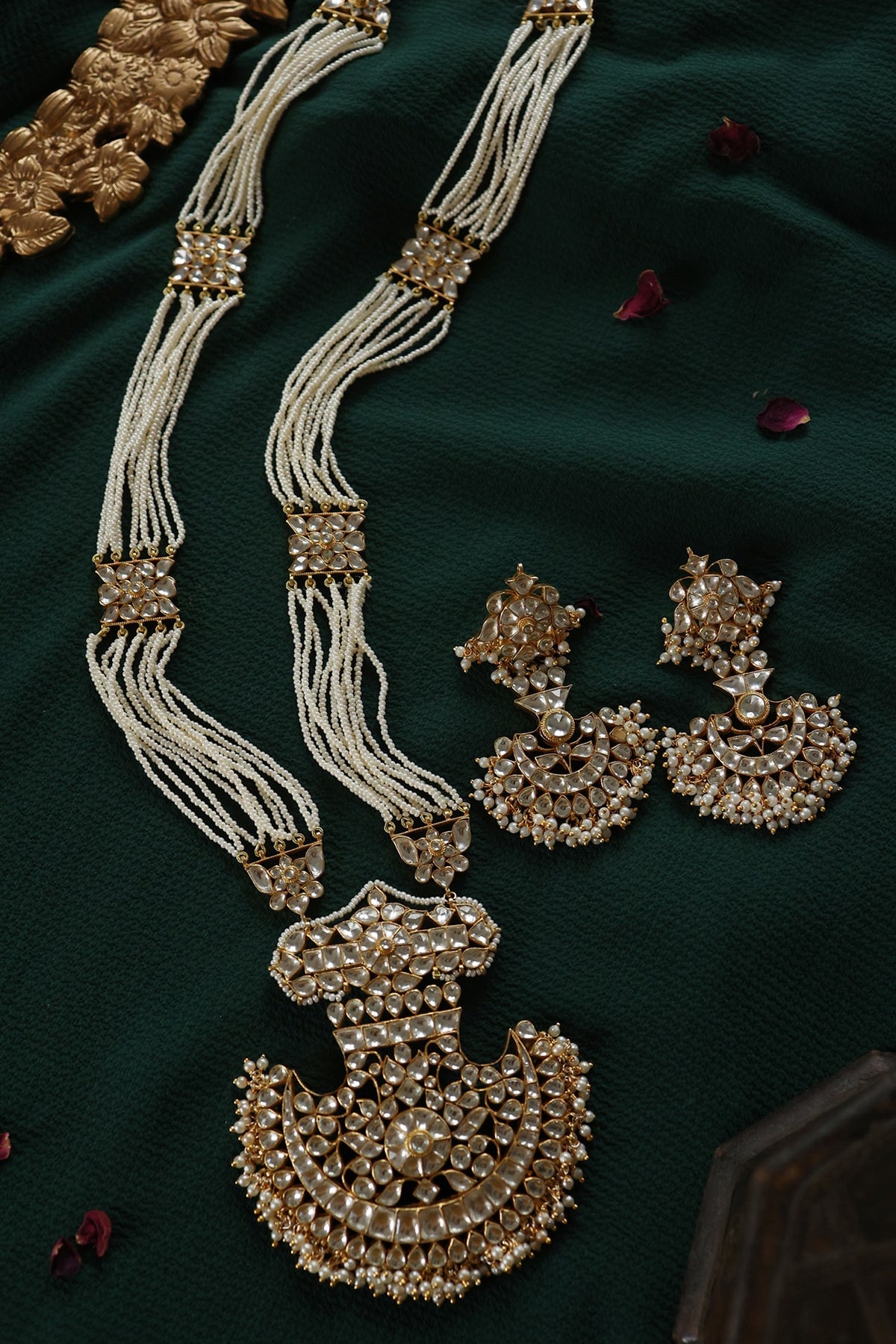 Gold Plated Kundan Polki & Pearl Necklace