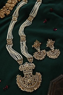 Gold Plated Kundan Polki & Pearl Necklace