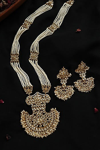 Gold Plated Kundan Polki & Pearl Necklace