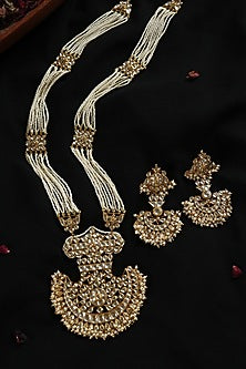 Gold Plated Kundan Polki & Pearl Necklace