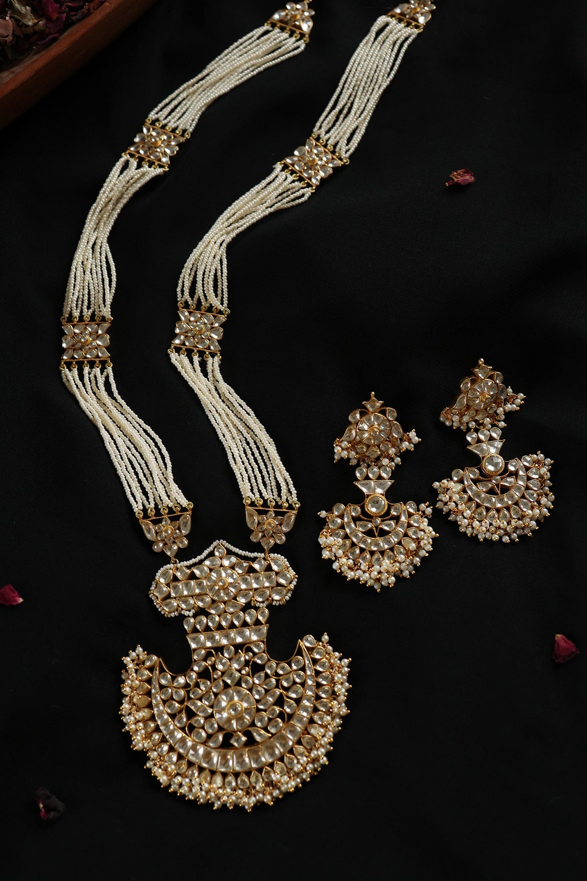 Gold Plated Kundan Polki & Pearl Necklace