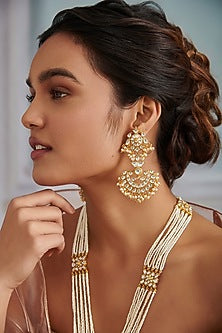 Gold Plated Kundan Polki & Pearl Necklace