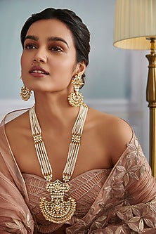 Gold Plated Kundan Polki & Pearl Necklace