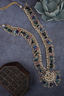 Gold Finish Kundan Polki & Semi-Precious Stone Long Necklace
