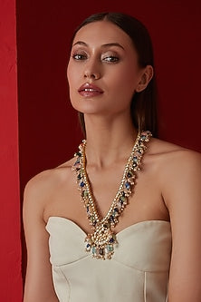 Gold Finish Kundan Polki & Semi-Precious Stone Long Necklace