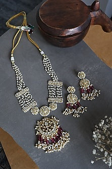 Gold Finish Kundan Polki & Pearl Choker Necklace Set