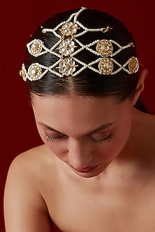 Gold Finish Kundan Polki & Pearl Mathapatti