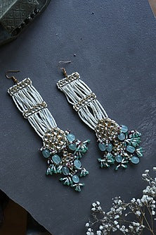 Gold Finish Kundan Polki & Shell Pearl Dangler Earrings