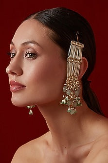 Gold Finish Kundan Polki & Shell Pearl Dangler Earrings