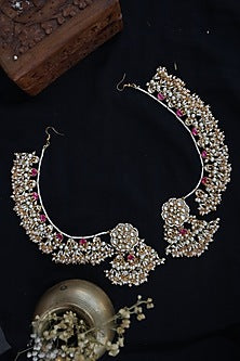 Gold Finish Kundan Polki & Shell Pearl Dangler Earrings