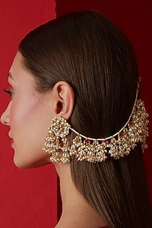 Gold Finish Kundan Polki & Shell Pearl Dangler Earrings