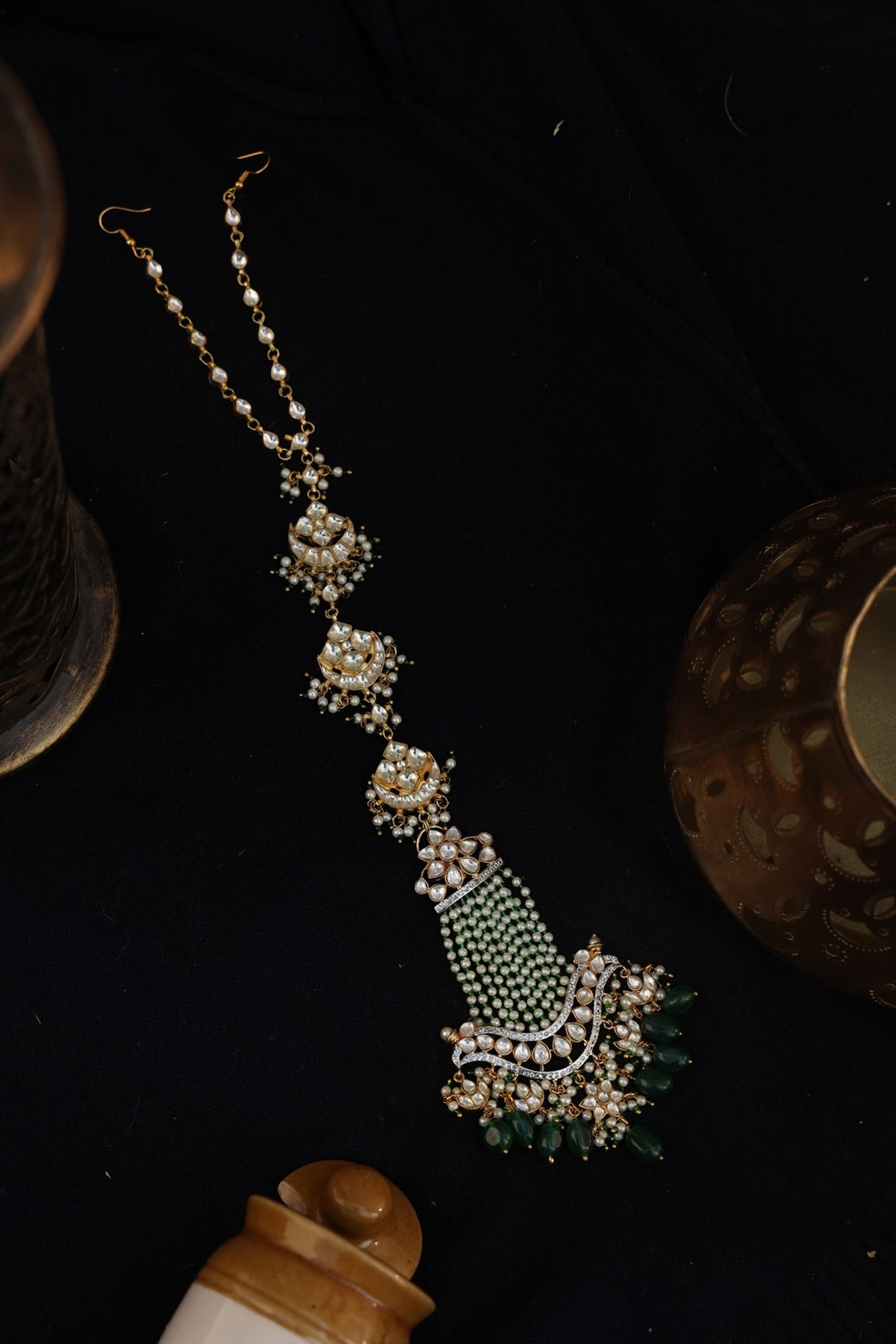Gold Finish Kundan Polki & Stone Braidpin