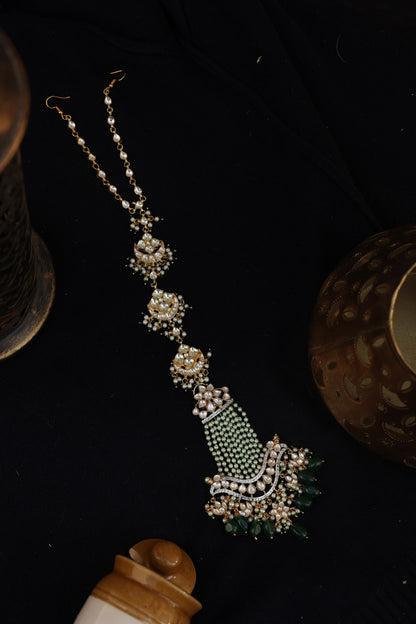 Gold Finish Kundan Polki & Stone Braidpin