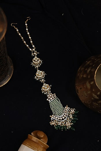 Gold Finish Kundan Polki & Stone Braidpin