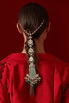 Gold Finish Kundan Polki & Stone Braidpin