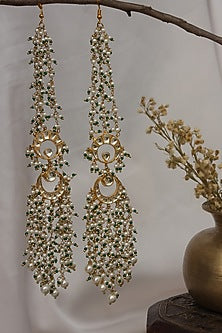 Gold Finish Kundan Polki & Shell Pearl Dangler Earrings
