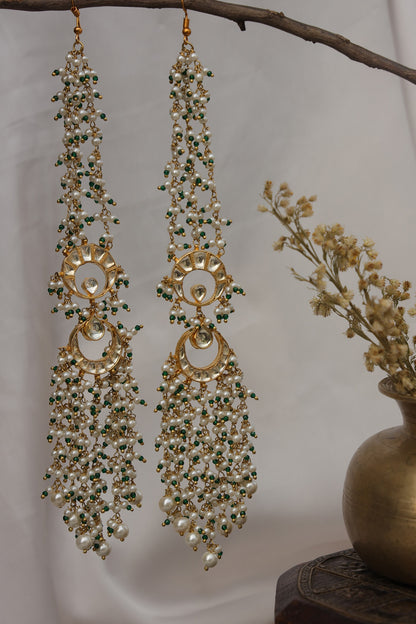 Gold Finish Kundan Polki & Shell Pearl Dangler Earrings