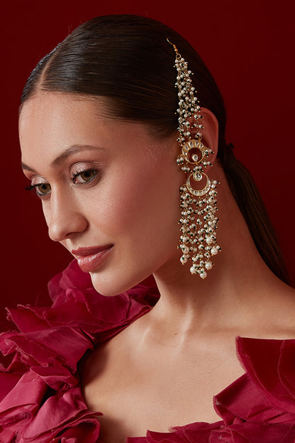 Gold Finish Kundan Polki & Shell Pearl Dangler Earrings