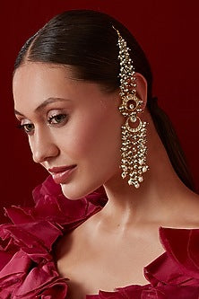 Gold Finish Kundan Polki & Shell Pearl Dangler Earrings