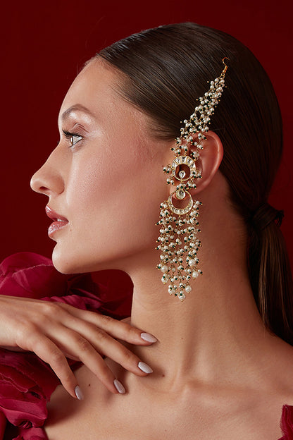 Gold Finish Kundan Polki & Shell Pearl Dangler Earrings